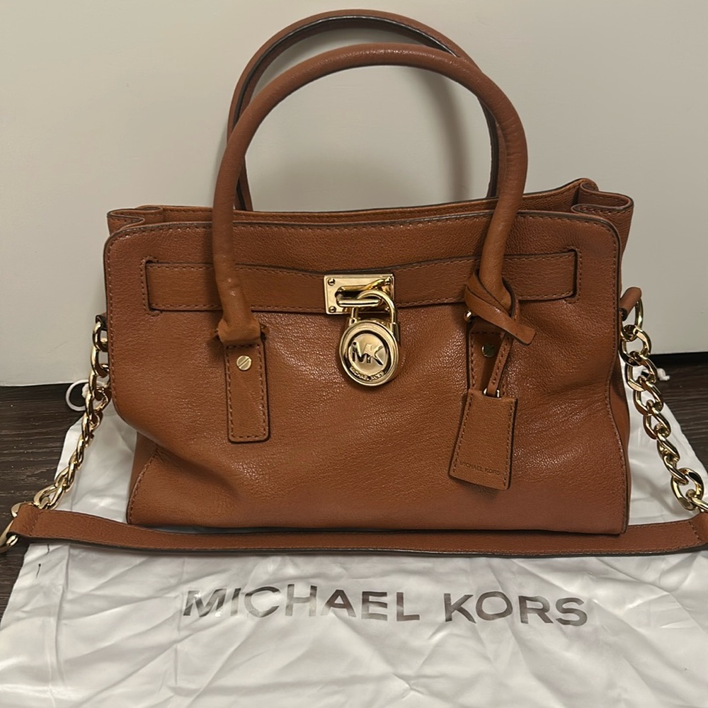 Michael Kors Hamilton Brown Saffiano Medium Satchel Shoulder Handbag